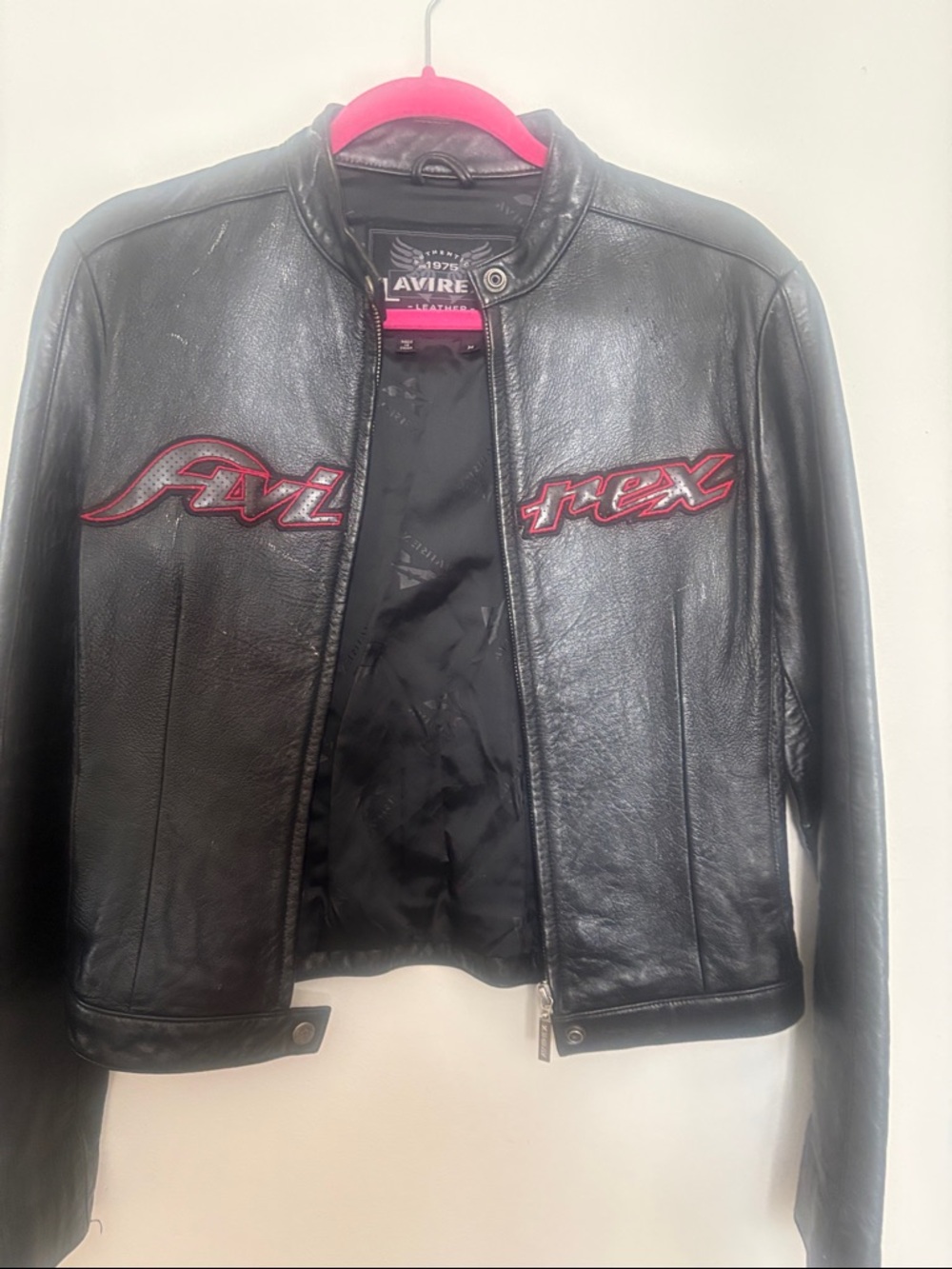 Avirex Black Leather Jacket with Red Logo Embroidery !!!Vintage!!!